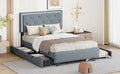 Full Size Velvet Storage Platform Bed, With 2 Big Drawers, T Size Trundle And Led Light, Gray Gray Velvet