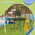 Outsunny 528 Lbs Swing Set For Backyard, 5 In 1 Heavy Duty A Frame Stand Outdoor Playset For Kids, With Saucer Swing, Slide, Swing Seats, Glider, Basketball Hoop, Climbing Steps And Net Green Steel