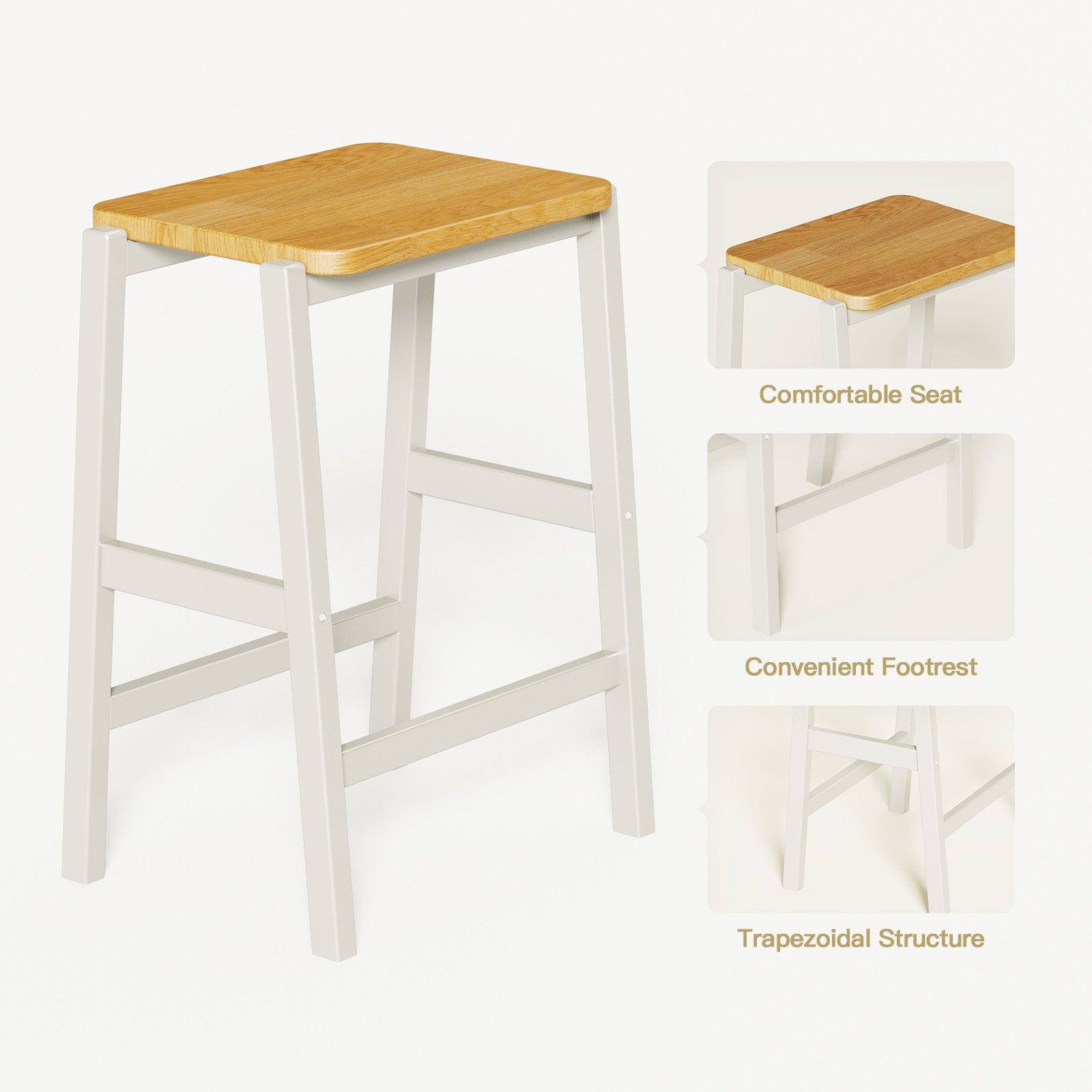 3 Pcs Dining Table Set Rustic Retro Breakfast Table Dining Stools Rubber Wood For 2 With Two Open Shelves For Small Space Kitchen Dining Room Cream White White Rubber Wood