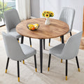 Table And Chair Set.Modern Extendable Wood Mdf Dining Table.The Table Has A Telescopic Design, Suitable For Gatherings Of Different Size.Paired With 4 Chairs With Pu Cushions And Black Metal Legs. Light Gray,Wood Seats 4 Mdf Metal