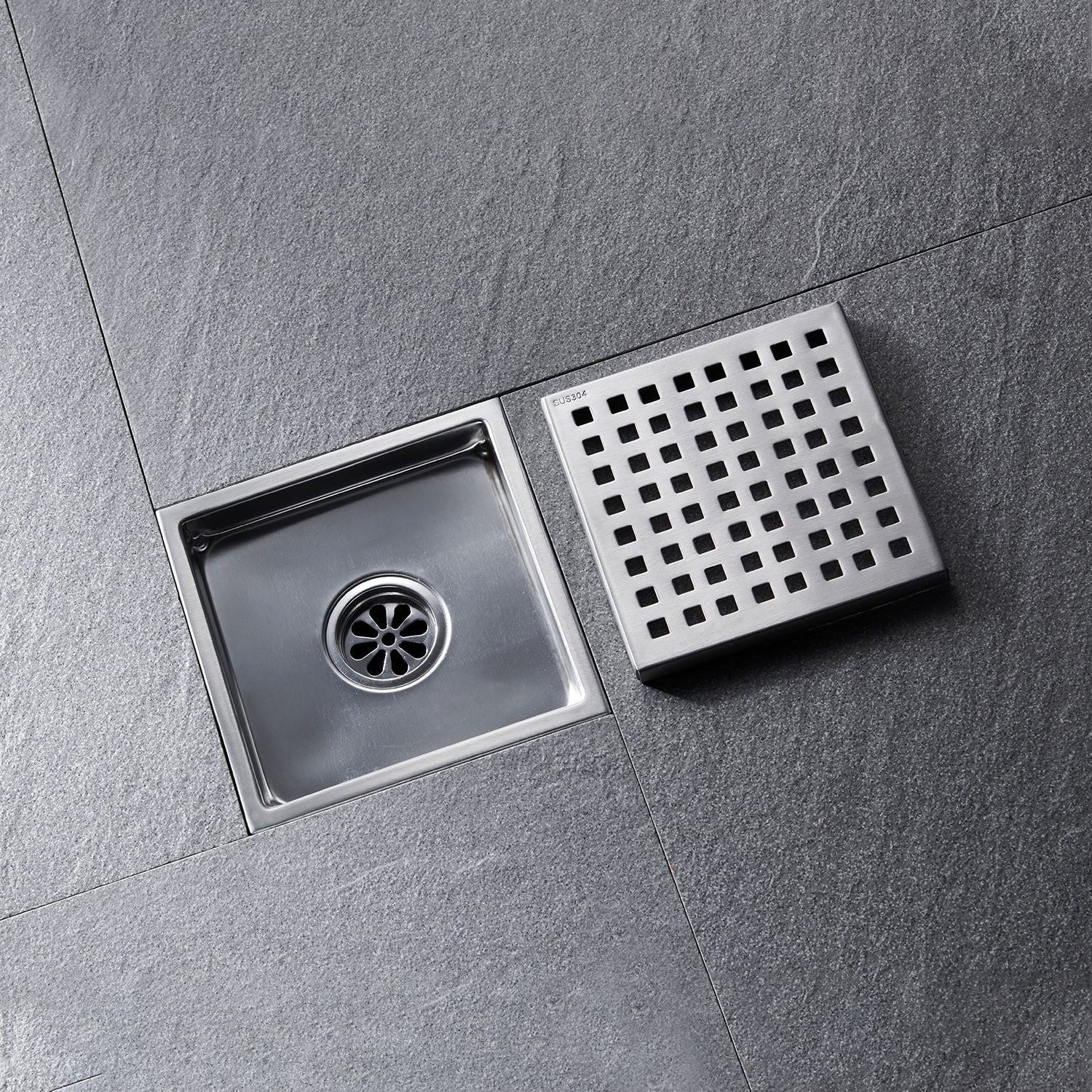 6 Inch Grid Shower Floor Drain Brushed Nickel Stainless Steel