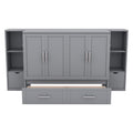 Full Size Murphy Bed With Shelves, Drawers And Usb Ports,Gray Gray Mdf Lvl