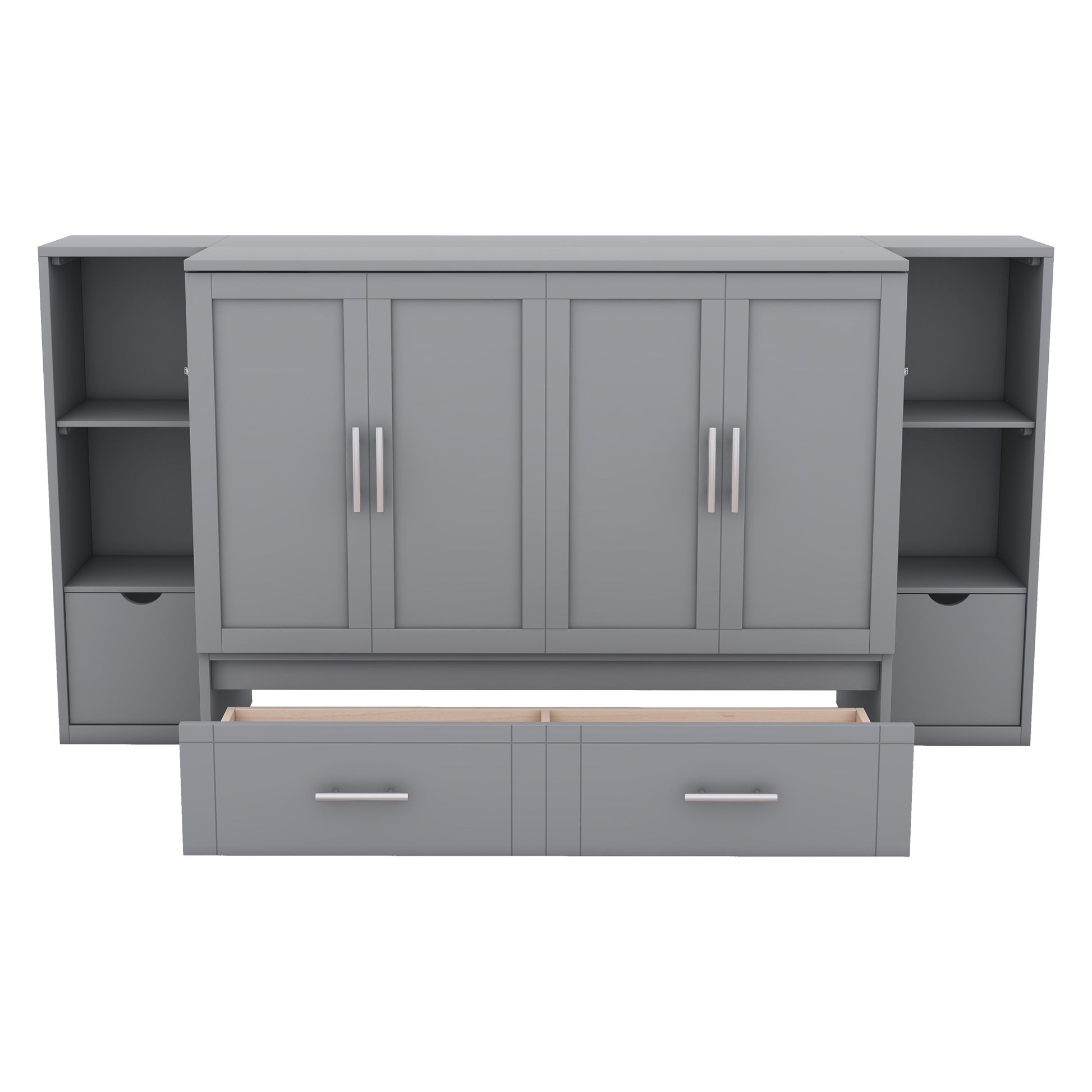 Full Size Murphy Bed With Shelves, Drawers And Usb Ports,Gray Gray Mdf Lvl