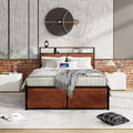 Queen Bed Frame With Storage Headboard And 12 Drawers Led Lights, Metal Platform Non Slip Without Noise Mattress Foundation Strong Metal Slats Support,No Box Spring Needed Box Spring Not Required Queen Rustic Brown Metal Brown Bedroom Bed Frame Wood