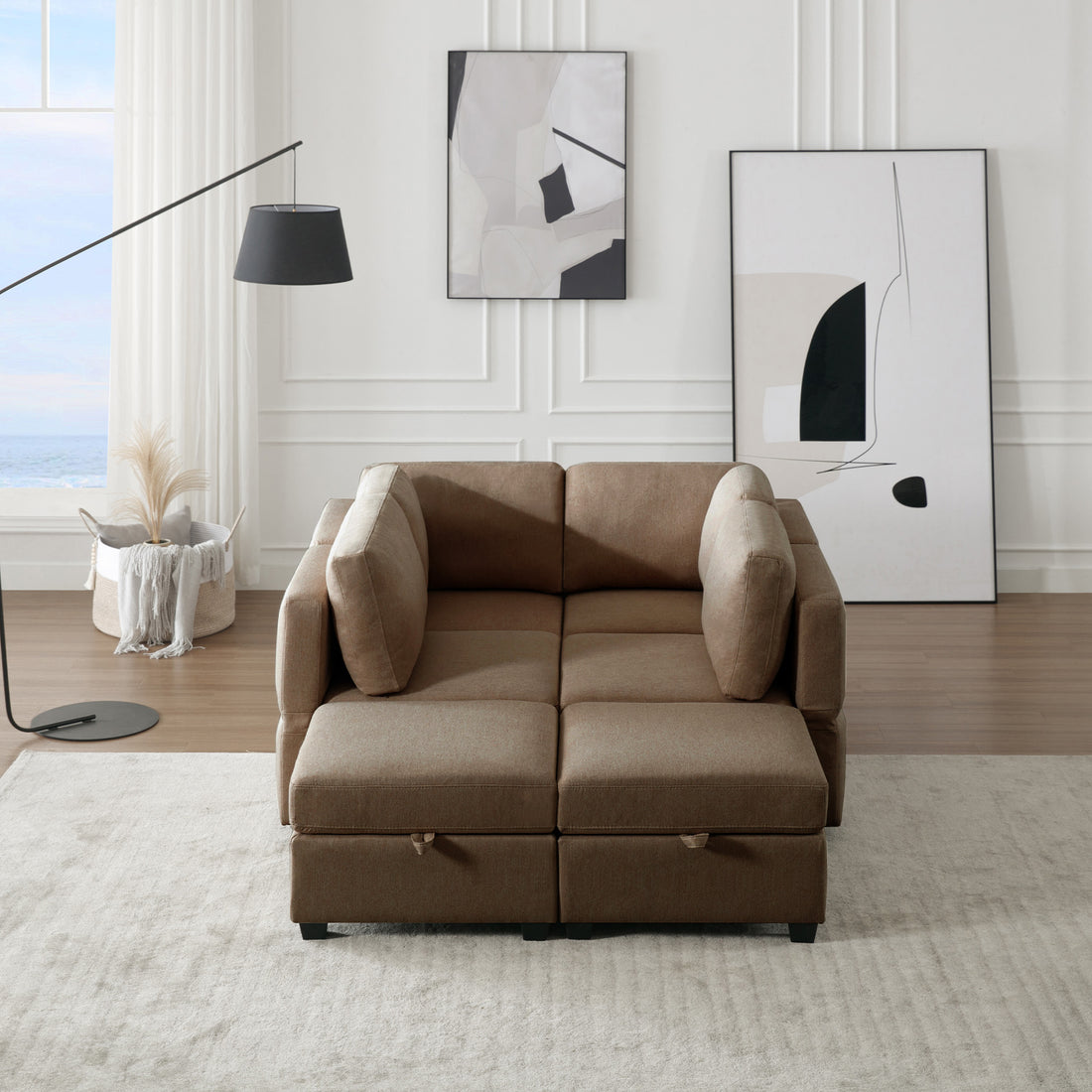 Oversized Modern 6 Seat Upholstered Sofa, Large Sectional Sofa With Storage Seats And Ottomanssofa Bed With Thick And Soft Cushions At All Sidesadjustable Arms And Backs Brown Brown Polyester 4 Seat