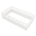 Twin Size Floor Bed, Integral Construction With Super High Security Barrier, Door, Children'S Floor Bed Frame, Montessori Wooden Children'S Floor Bed, White Box Spring Required Twin White Wood Brown Bedroom American Design,Artsy Pine Bed Frame Pine