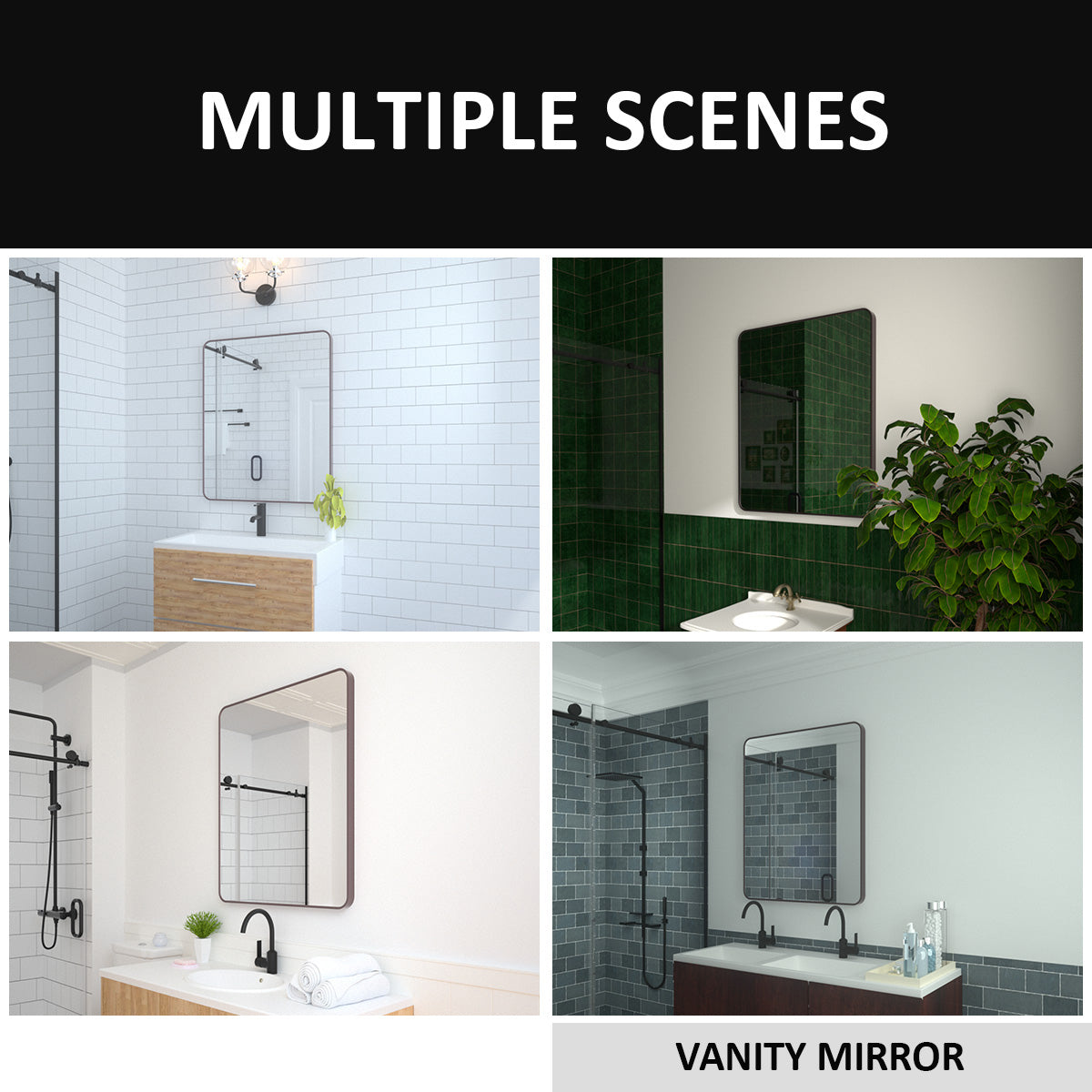 30X36 In. Aluminum Framed Rounded Rectangle Bathroom Wall Mirror, Oil Rubbed Bronze Bathroom Vanity Mirror Farmhouse, Anti Rust, Tempered Glass Mirrors, Hangs Horizontally Or Vertiy Oil Rubbed Bronze Aluminium