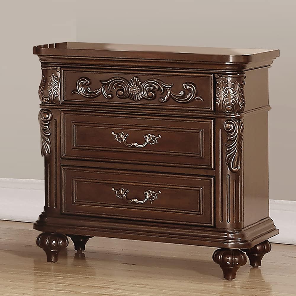 Traditional Antique Walnut 1Pc Nightstand Bedroom Furniture Cherry Veneer 2 Drawers Hanging Pull Bedside Table Walnut Brown 2 Drawers Bedroom Bedside Cabinet Contemporary,Traditional Easy Assembly Particle Board