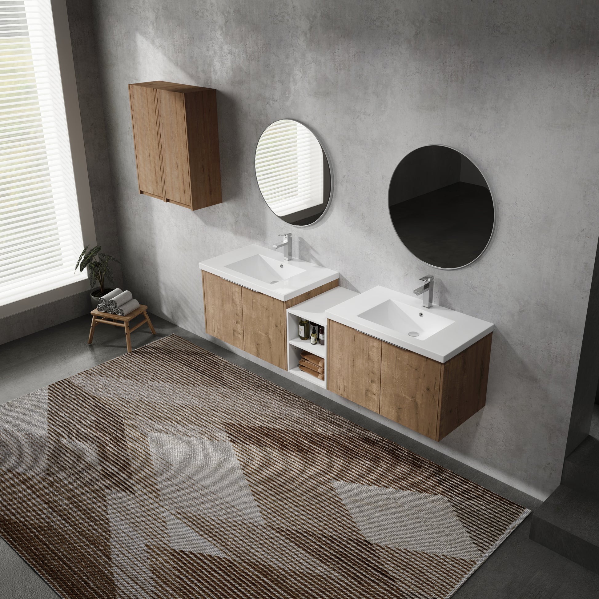 72" Wall Mounted Bathroom Vanity With Sink And Side Cabinet, Soft Close Doors,00112Imo 00630Imox2 00612Gwh Combination Cabinet Kd Packing Imitative Oak Bathroom Modern Plywood Plywood