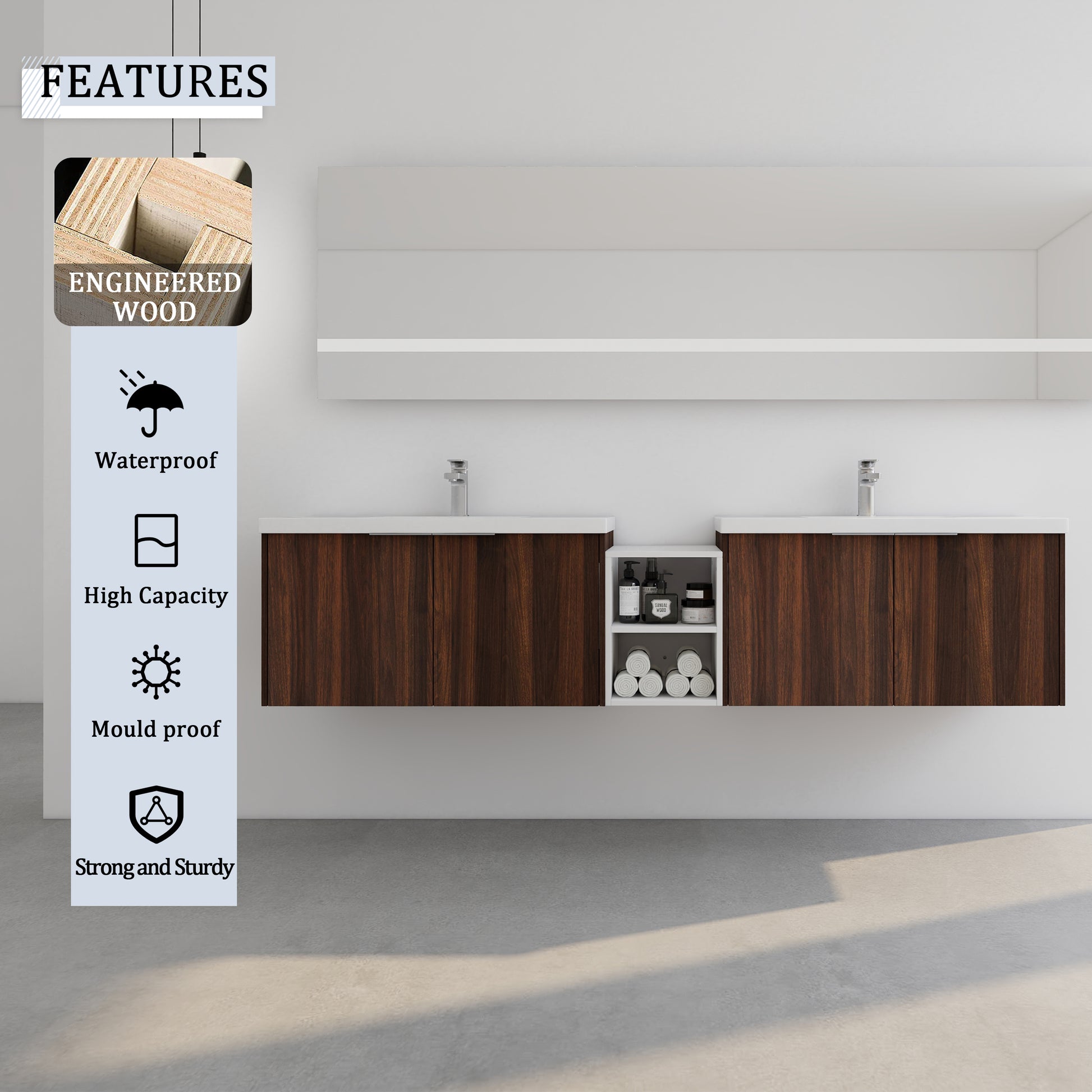 84 Inch Soft Close Doors Bathroom Vanity With Sink, A Small Storage Shelves, 36" And 12" Combination Cabinet, Kd Packing California Walnut 4 1 Bathroom Wall Mounted Modern Plywood