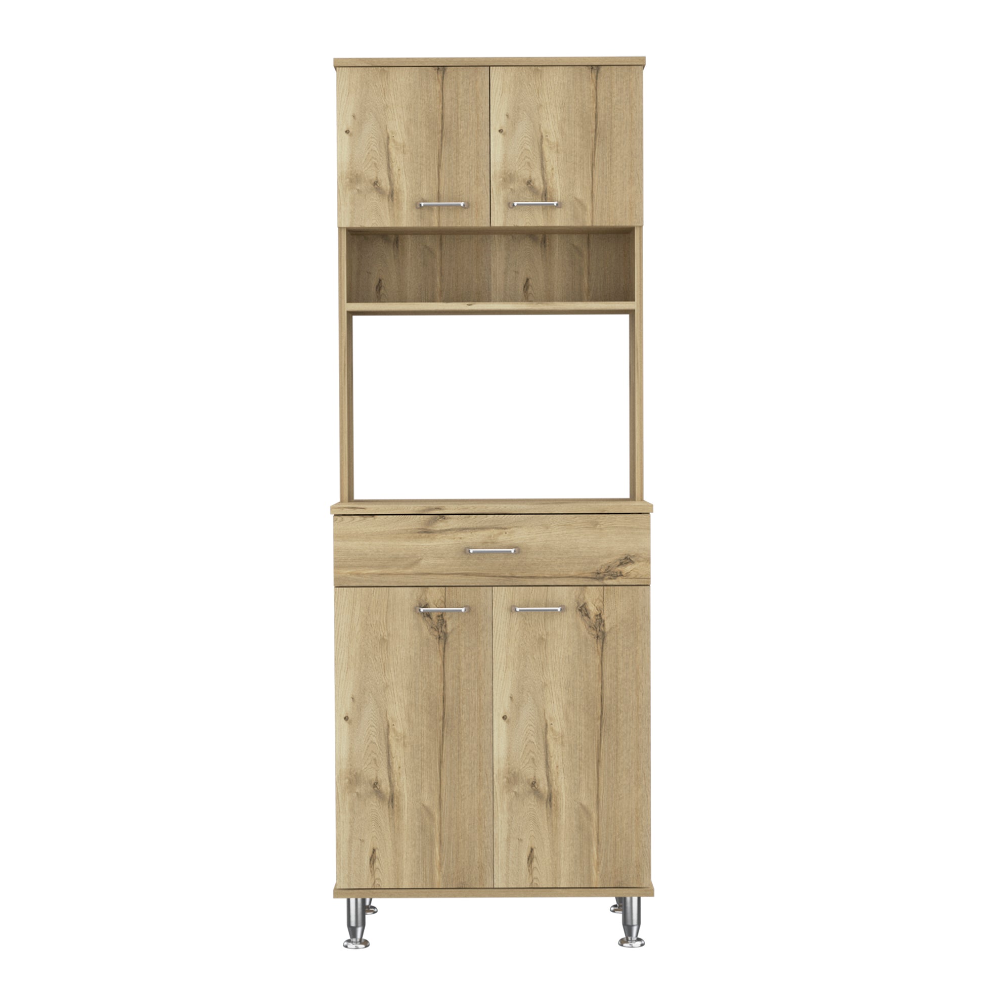 Bay Area Pantry, Two Door Cabinets, One Drawer, Four Adjustable Metal Legs Beige Kitchen Contemporary Melamine Engineered Wood