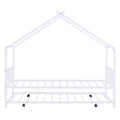 Twin Size Metal House Bed With Twin Size Trundle, White Twin White Metal