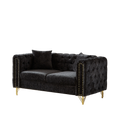60 Inch Chenille Pull Buckle Design Sofa For Living Room,Buttons Tufted With Copper Nail Decoration Armrest, Modern Couch Upholstered Button And Metal Legs Black Foam Chenille 2 Seat