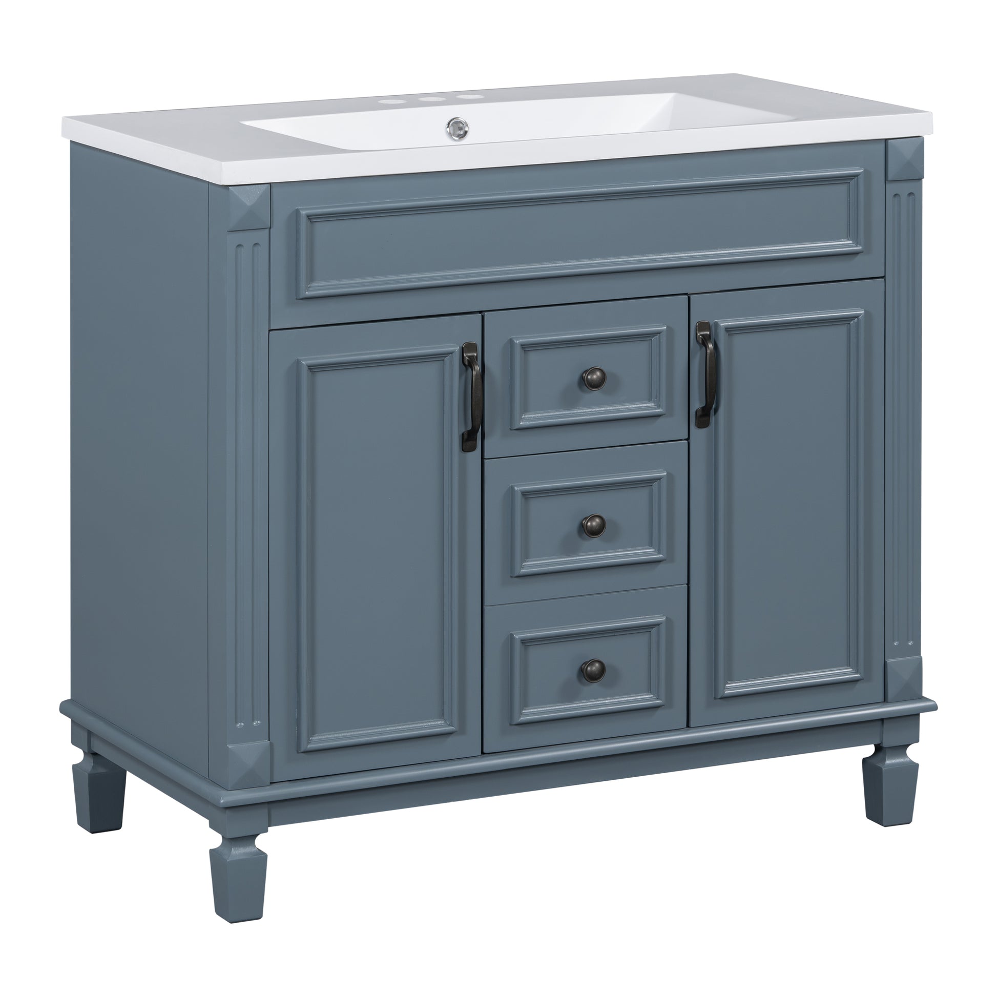 36'' Bathroom Vanity With Top Sink, Modern Bathroom Storage Cabinet With 2 Soft Closing Doors And 2 Drawers, Single Sink Bathroom Vanity Blue Mdf