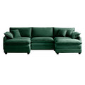 Oversized Modular Cushioned Sofa With Conversible Ottoman, 3 Seater Sofa With 2 Footstools, U Shape Sofa Ingreen Corduroy Fabric Green Corduroy 3 Seat