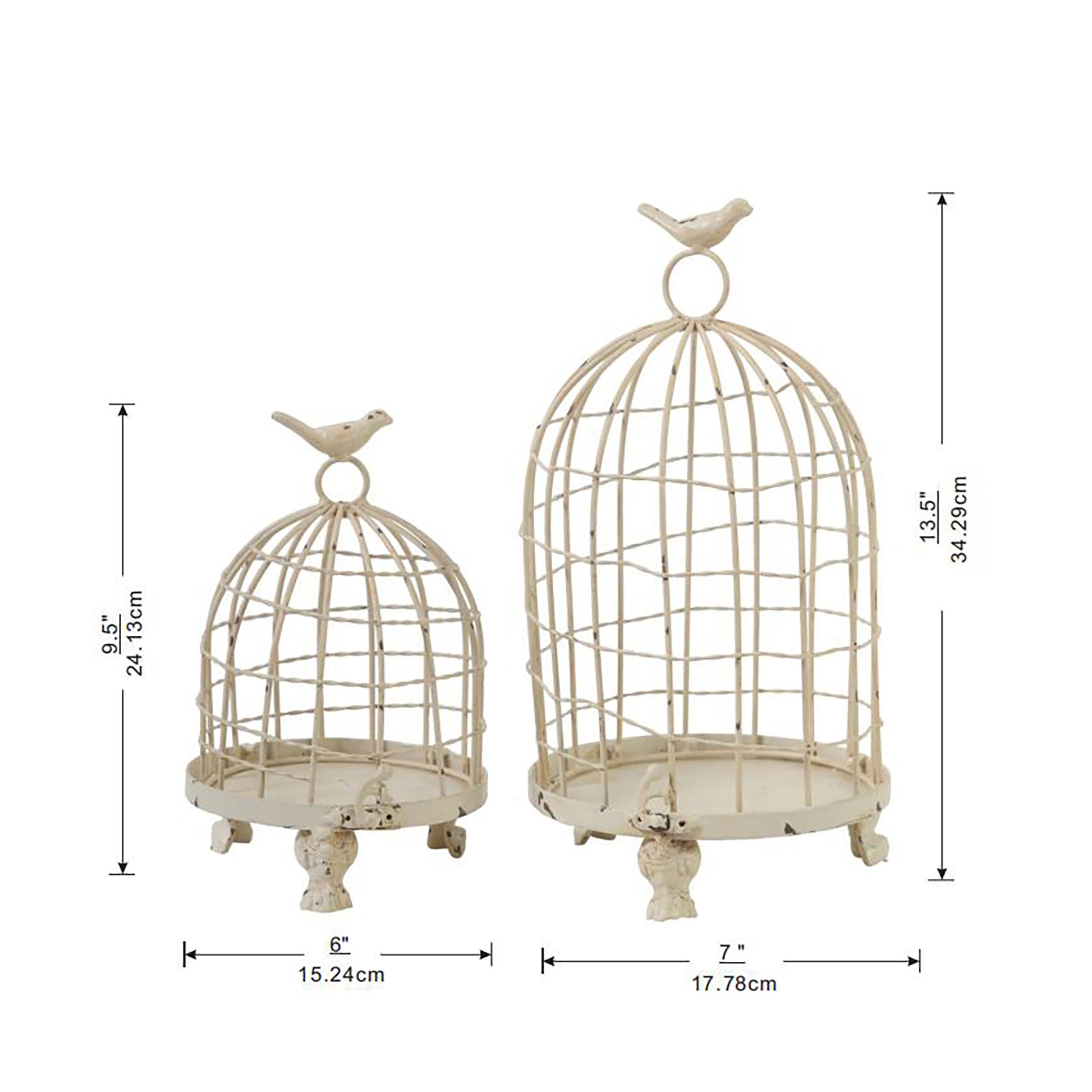 S 2 Stella Decorative Birdcages With Bird Finial Cream Iron