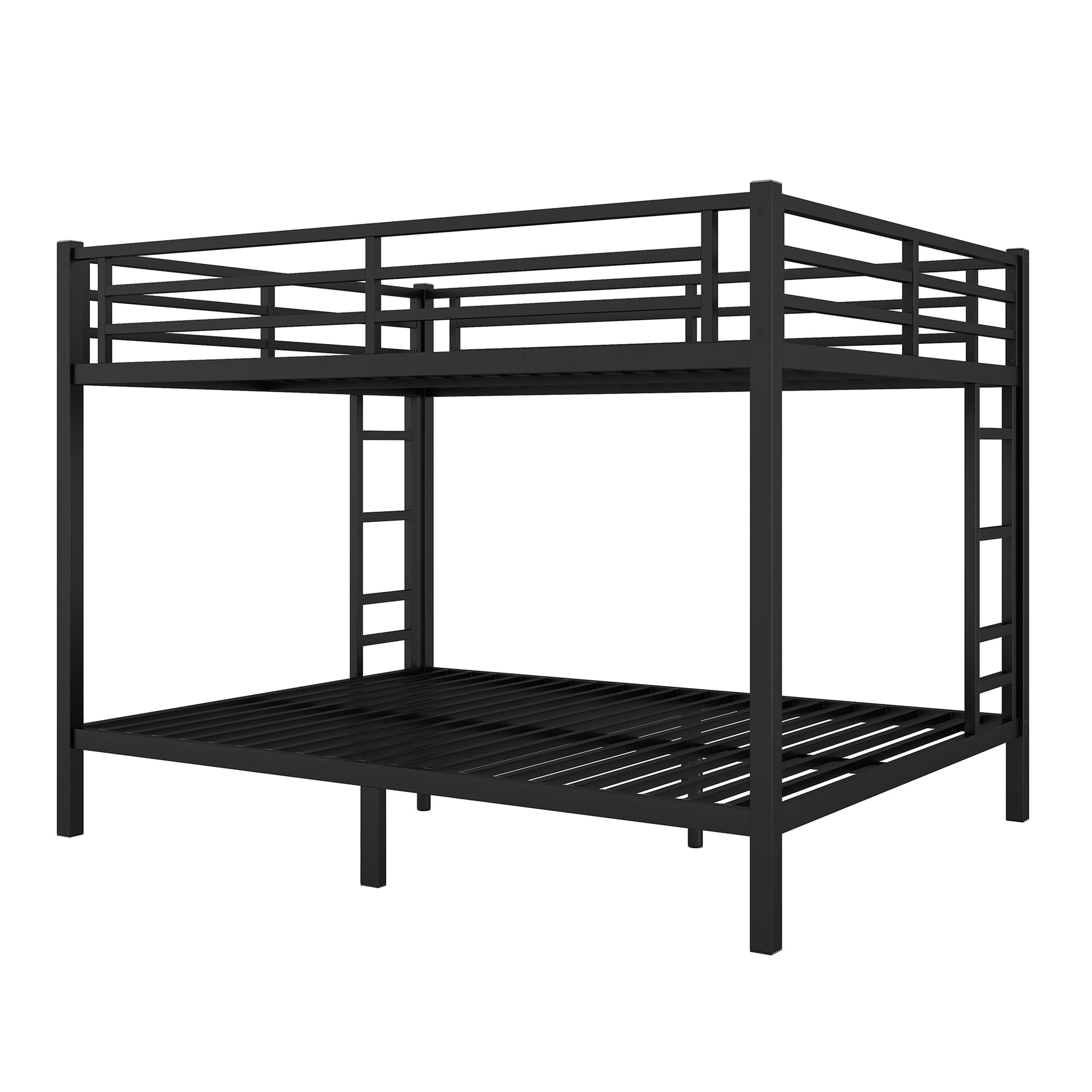 Metal Queen Over Queen Bunk Bed For Teens And Adults,Space Saving Noise Reduced No Box Spring Needed, Black Box Spring Not Required Queen Black Metal