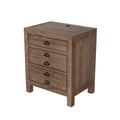 Rustic Farmhouse Style Three Drawer Solid Pine Wood Nightstand With Cup Pulls And Integrated Charge Station Brown 3 Drawers Bedroom Pine Pine,Plywood