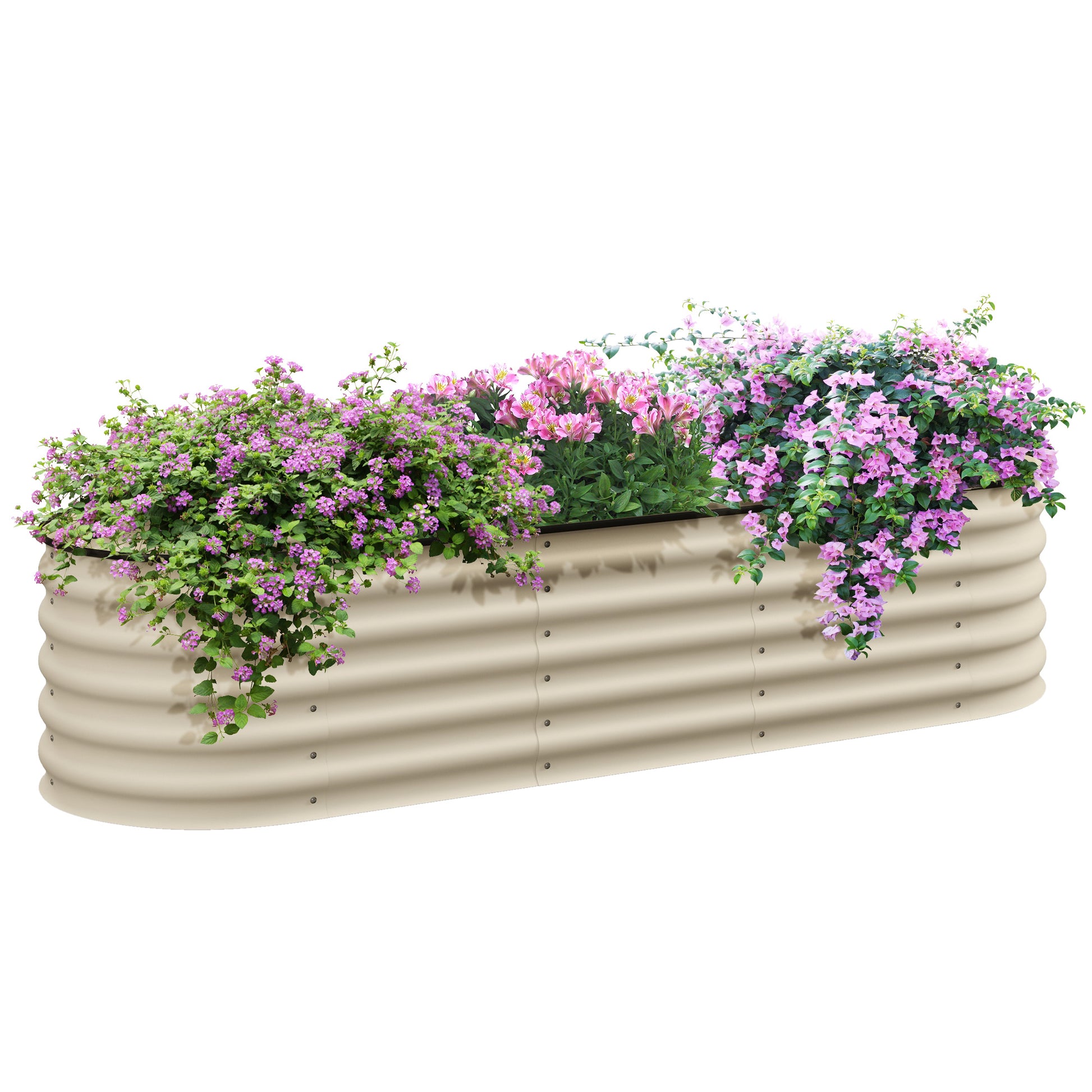 Outsunny 6.5' X 2' X 1.4' Galvanized Raised Garden Bed Kit, Outdoor Metal Elevated Planter Box With Safety Edging, Easy Diy Stock Tank For Growing Flowers, Herbs & Vegetables, Cream Cream White Steel