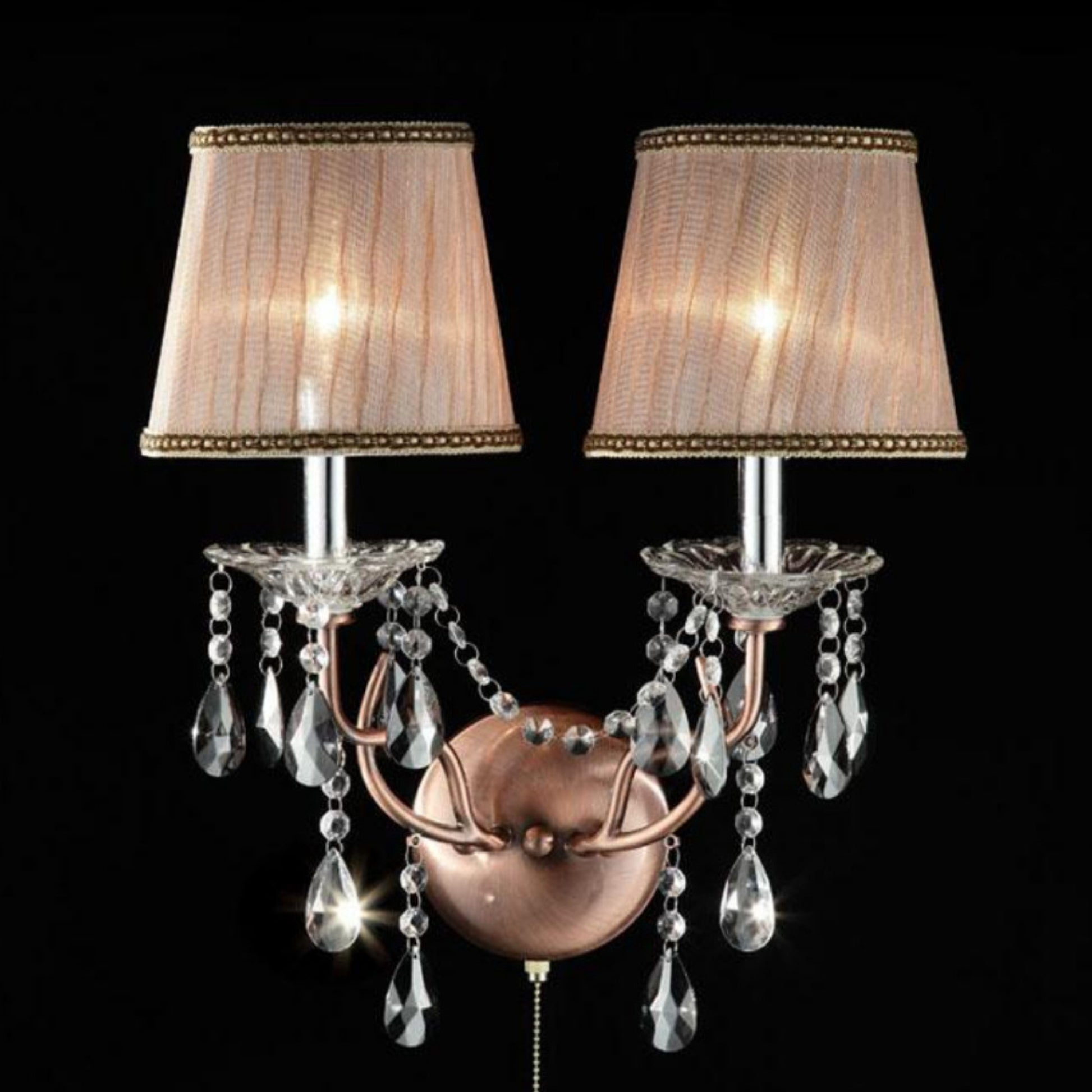 17" Tall Metal Wall Sconce "Rosie", Silvery Pink Finish And Crystal Accents Brown Polyresin