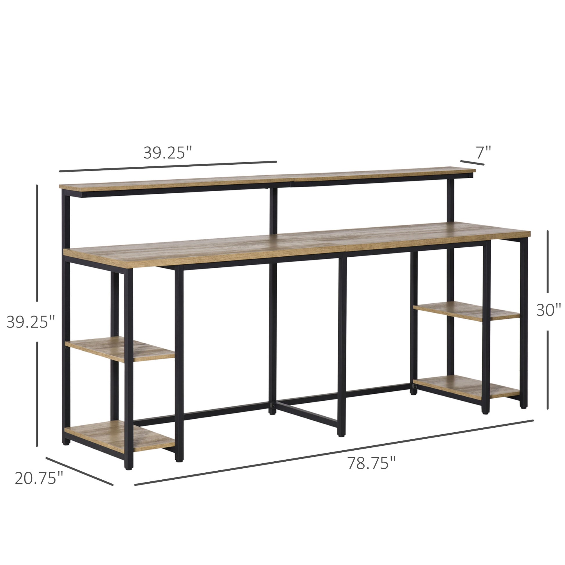 Homcom 78.75 Inches Double Computer Desk For Two Person, Extra Long Home Office Desk With Monitor Shelf And Cpu Stand, Brown Tan Mdf