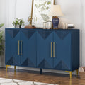 Unique Features Of A Four Door Cabinet With Two Tone Triangular Pattern Doors, Suitable For Entryway, Hallway, Living Room 3 4 Spaces Navy Blue Primary Living Space Adjustable Shelves Artsy,Contemporary Mdf