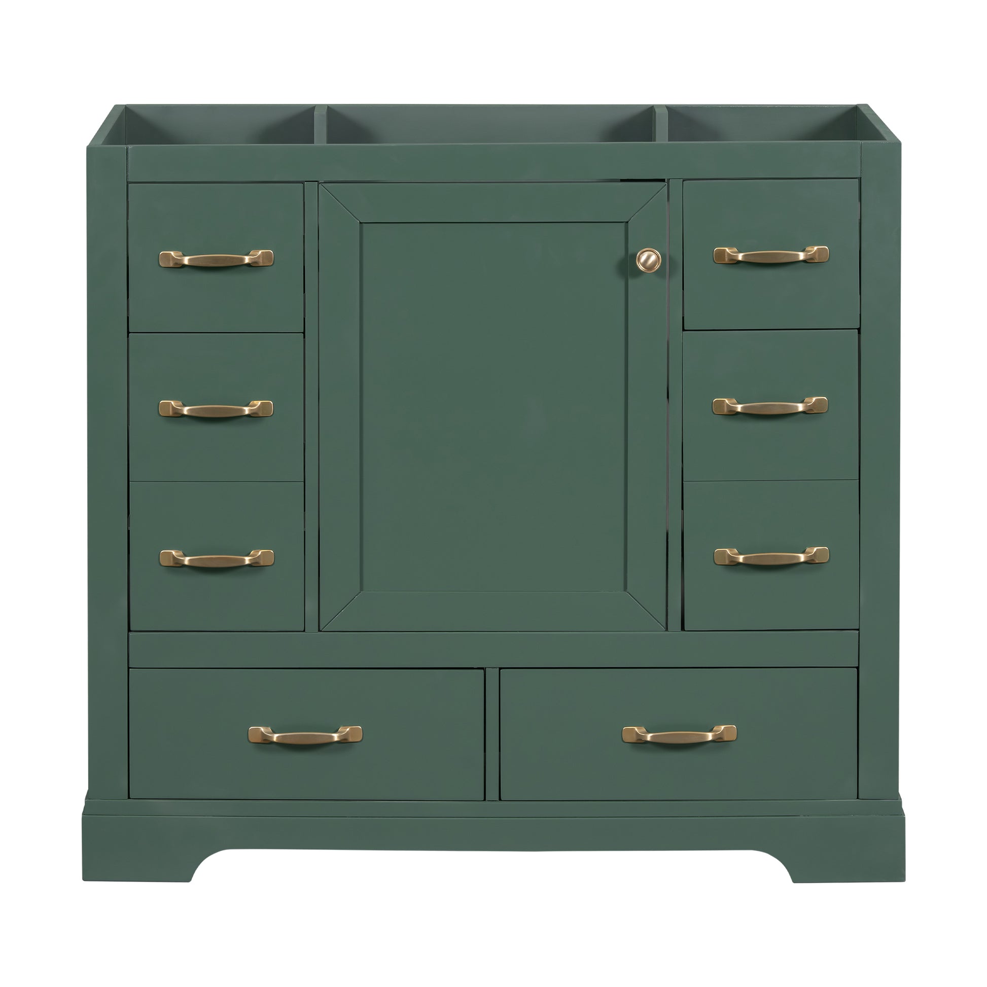 36" Bathroom Vanity Without Sink, Cabinet Base Only, Six Drawers, Multi Functional Drawer Divider, Adjustable Shelf, Green Green Solid Wood Mdf