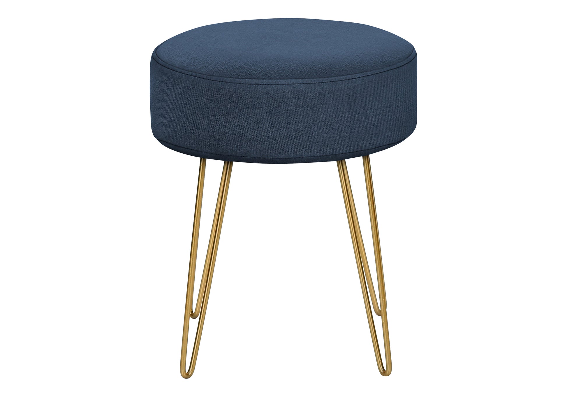 Ottoman, Pouf, Footrest, Foot Stool, 14" Round, Blue Fabric, Gold Metal Legs, Contemporary, Modern Blue Foam Polyester