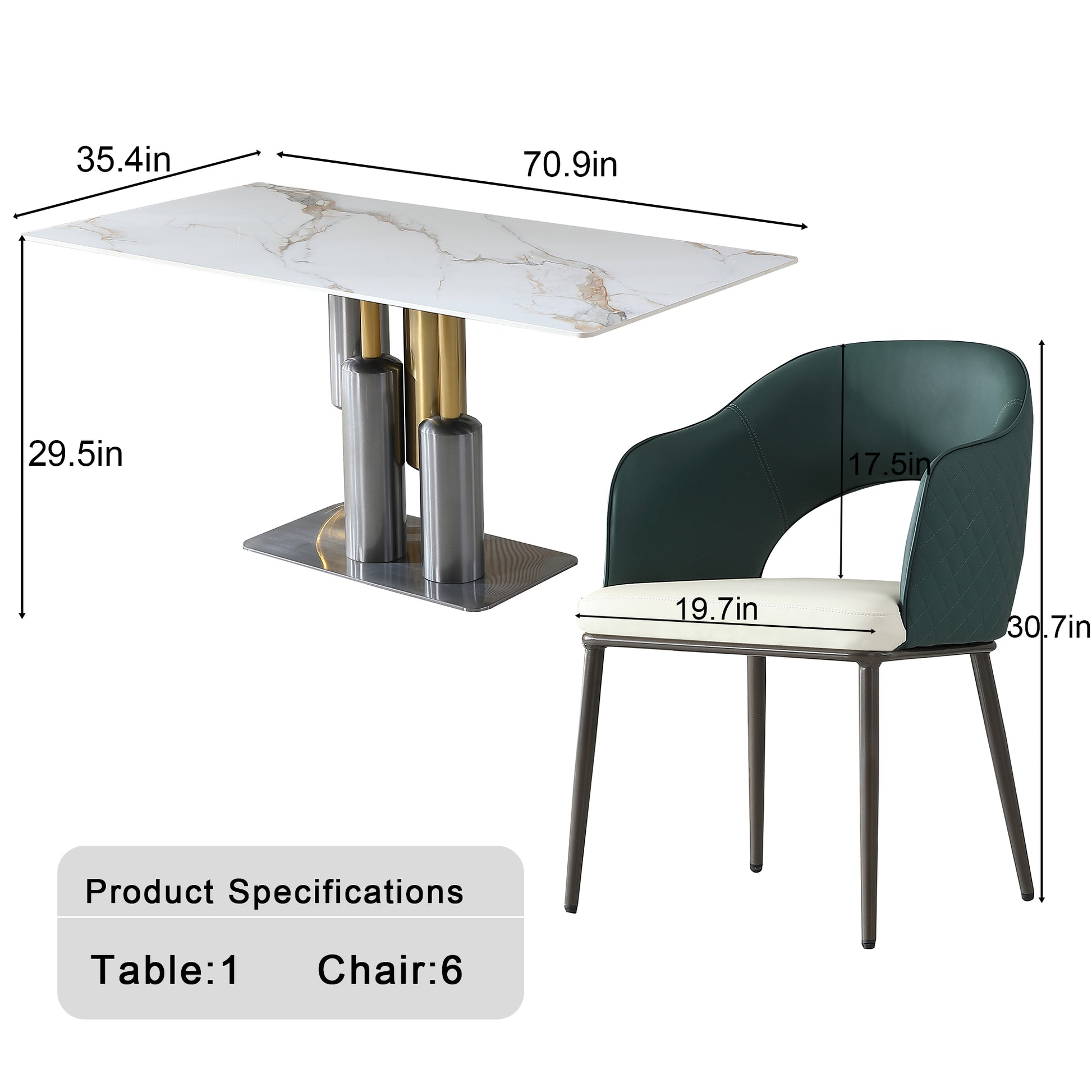 Modern Dining Tablewhite Dining Table Sintered Stone Dining Table Top With Stainless Steel Base, 71 Inch Modern Luxury White Rectangular Dining Table 6 Chairs Gold Matte Black,Gold White Seats 6