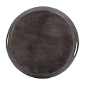 18 Inch Aluminum Decorative Tray, Cut Out Handles, Wood Grain Texturing Bronze Aluminum