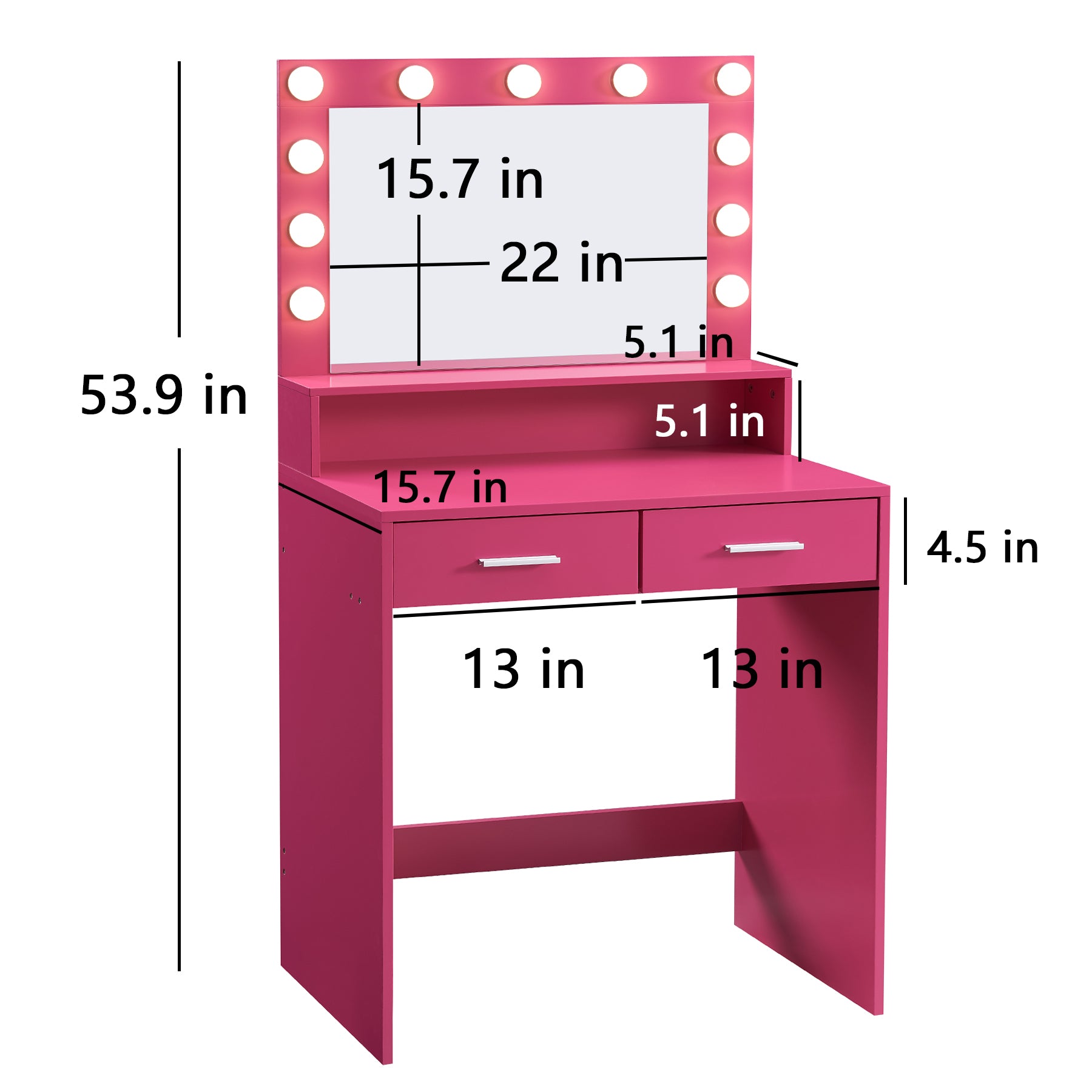 Vanity Desk With Mirror And Lights, Dressing Table With Large Drawer, 2 Level Storage Dresser & 3 Lighting Modes Adjustable Brightness, Suitable For Bedroom Rose Pink Rose Pink Particle Board