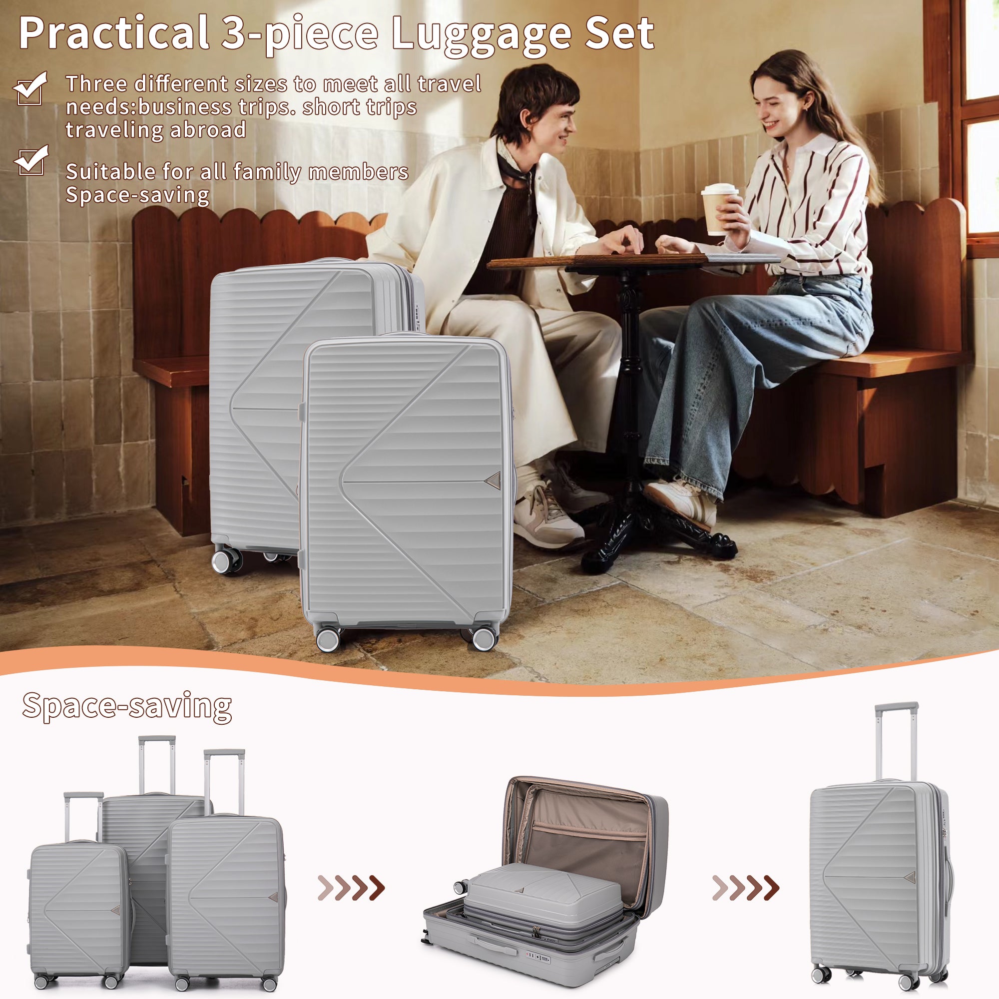 Pp Luggage Sets 3 Piece 20 24 28 , Expandable Carry On Luggage With Ts