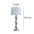 Ruth 30 Inch Accent Table Lamp, Glass Diamond Pedestal Base, White, Gold White Gold Glass Metal