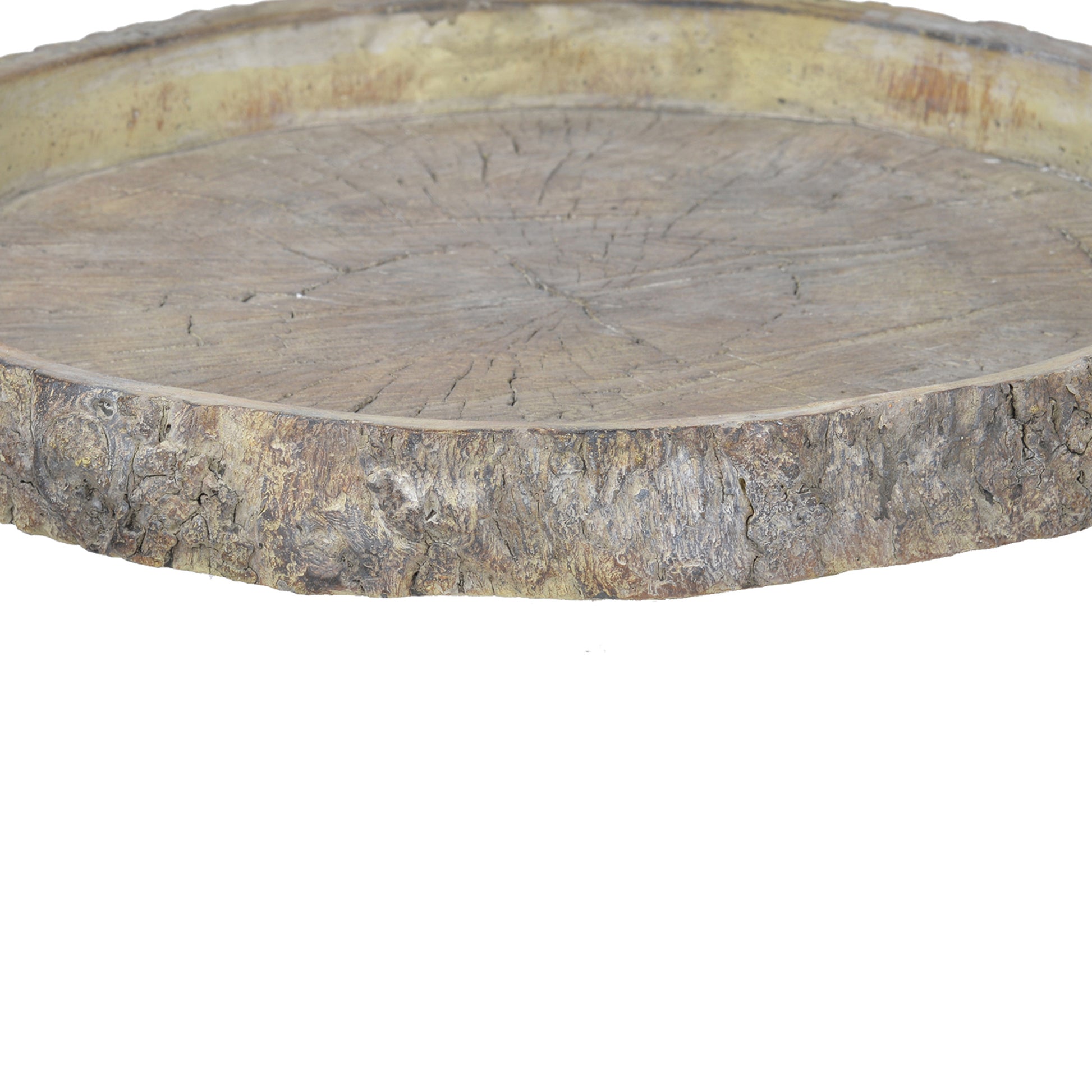 Round Shape Cemented Log Plate With Distressed Details, Gray Gray Cement