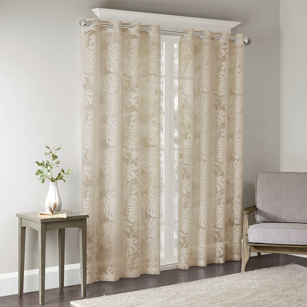 Palm Leaf Burnout Window Sheer 1 Sheer Curtain Multicolor Polyester