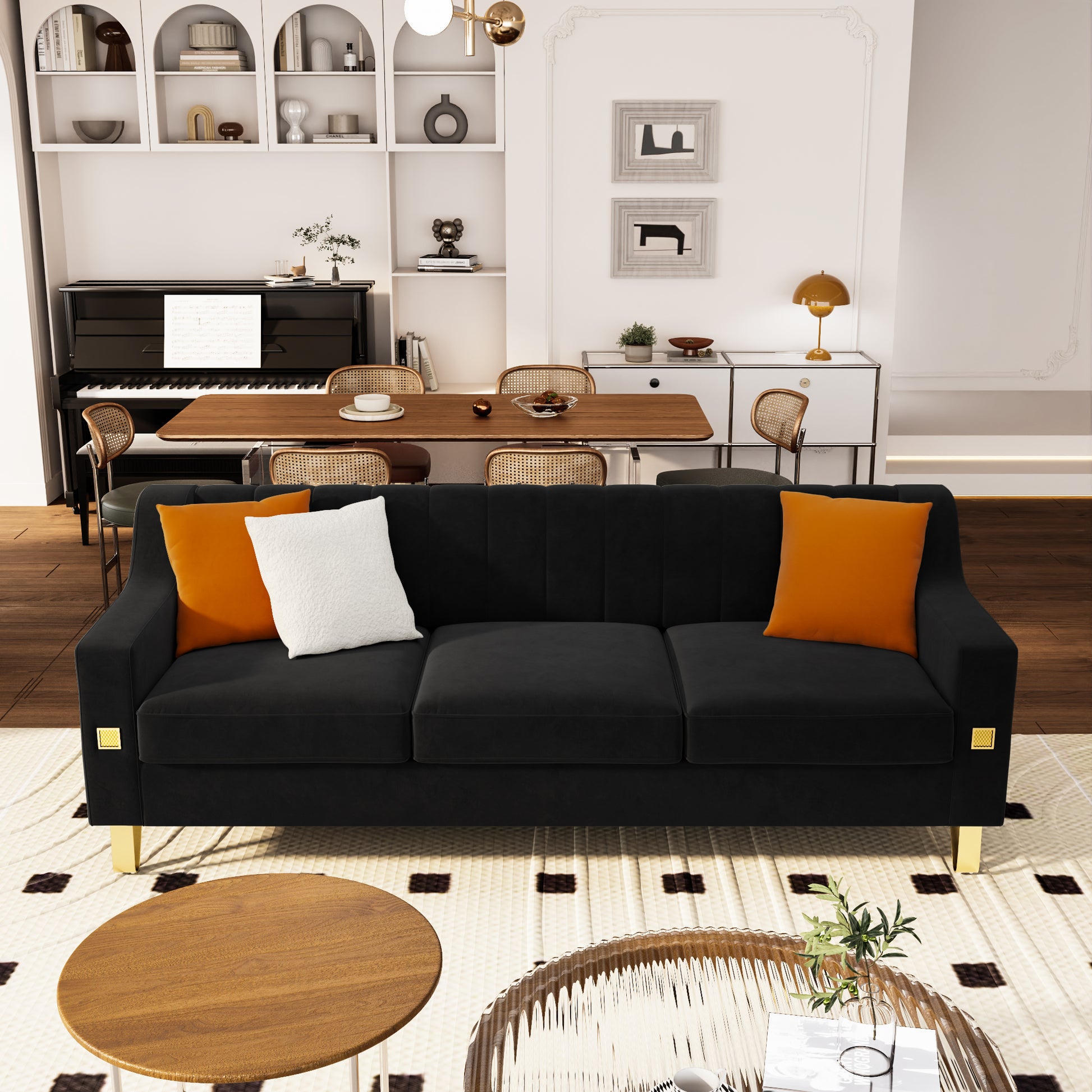 Fx P85 3S Bk 3 Seats Sofa Black Velvet 3 Seat