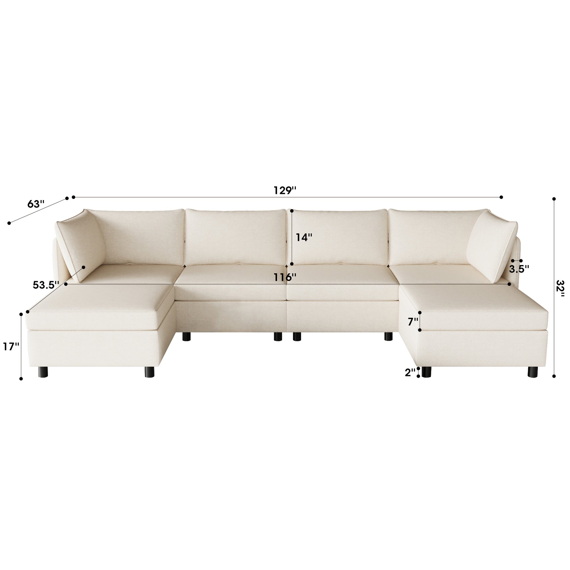 Modular Sectional Sofa, Convertible Sofa Seat With Storage, Sleeper Sectional Sofa Set, Fabric Flexible Modular Combinations For Living Room Beige Fabric 6 Seat