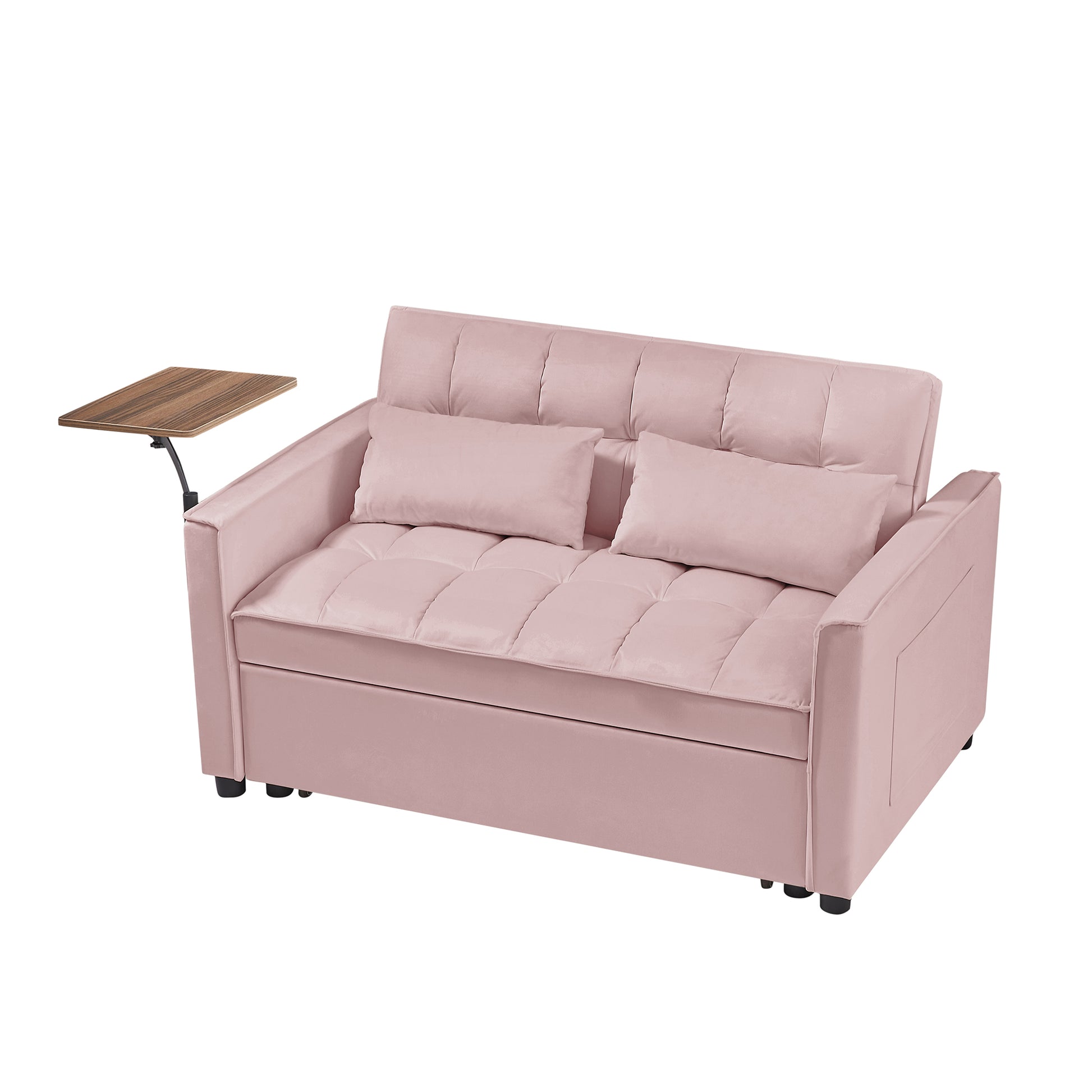 Pink Velvet Loveseat Sofa Bed Pink Wood Tufted Back Square Arms Foam Velvet 2 Seat