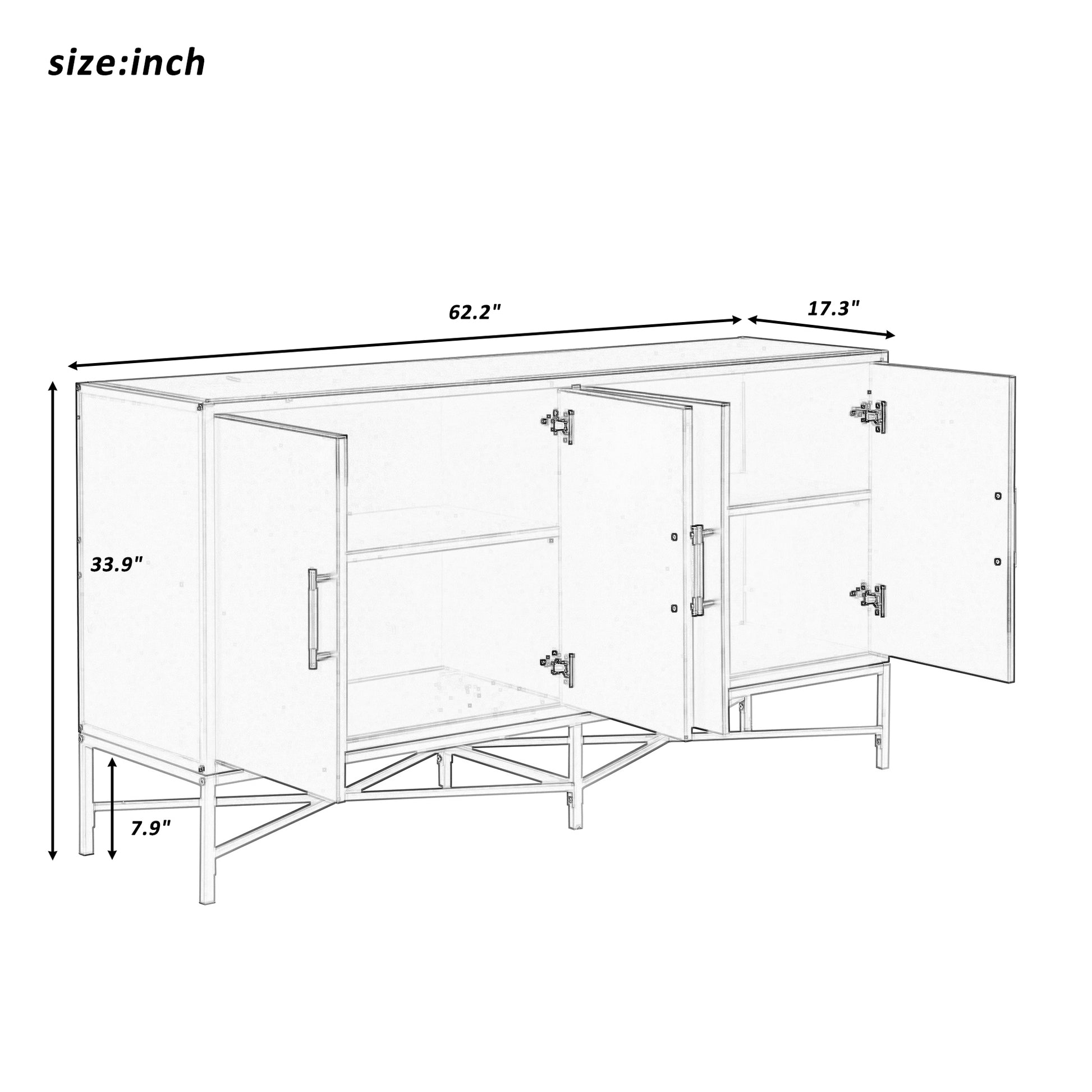 Distinctive Features Of Four Door Sideboard With Metal And Cross Leg Design,Suitable For Living Rooms,Entrance And Study Black American Design Mdf