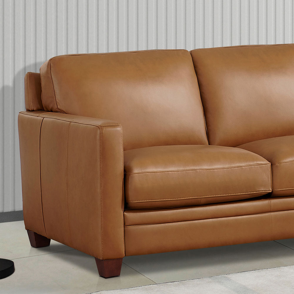 Naples Leather Sofa Cognac Down Filling Genuine Leather 3 Seat