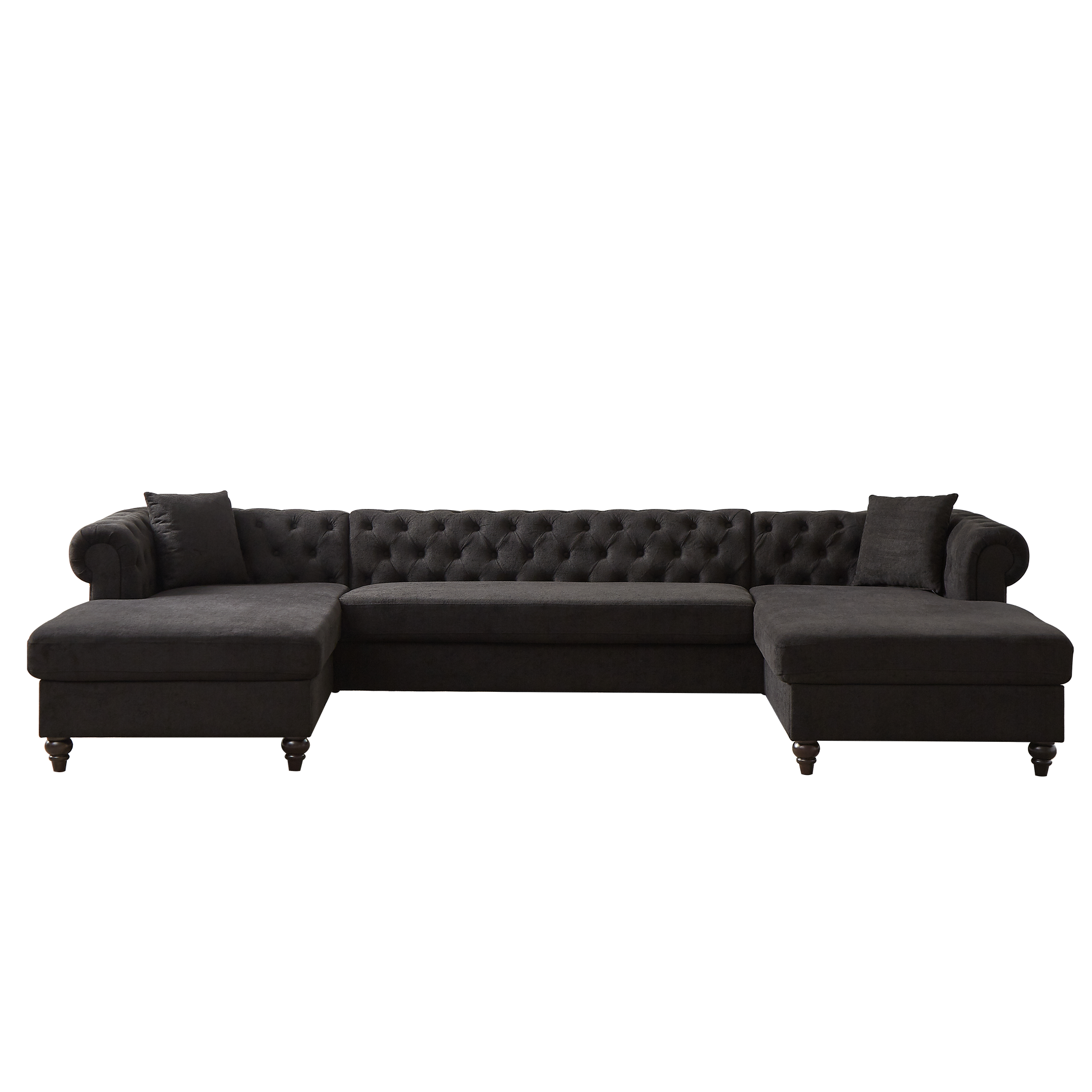 135.5 Inch Modern Style Chenille Three Piece Sofa, Pull Point Design U Shaped Sofa Two Chaise Longue Seats, Two Pillows And Wooden Feet, Suitable For Living Room, Bedroom, Lounge And Projection Room