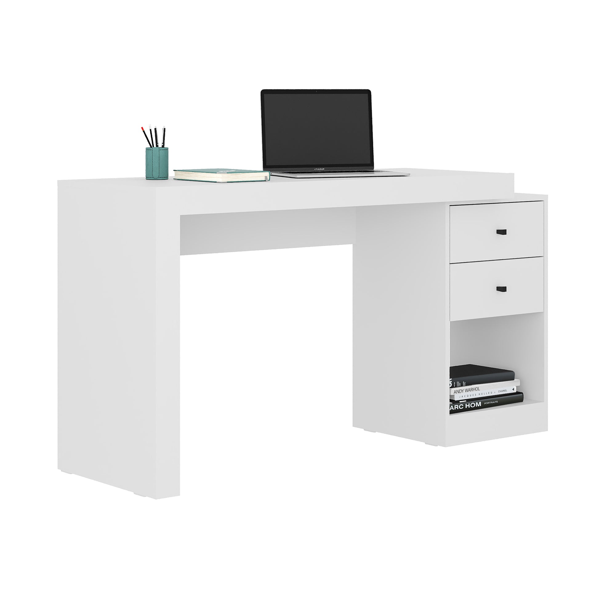 Techni Mobili Expandable Home Office Desk, White White Writting Desk Modern Rectangular Mdf