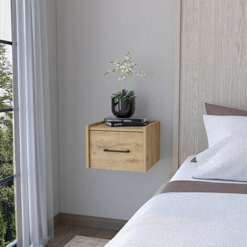 Elfrida Wall Mounted Nightstand, Sleek Single Drawer Design With Spacious Top Shelf Beige 1 Drawer Bedroom Bedside Cabinet Contemporary Storage Melamine Engineered Wood