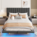 Queen Size Upholstered Floating Bed With Led Light And Usb Port, Velvet, Gray, Hydrualic Platform Bed Queen Gray Velvet