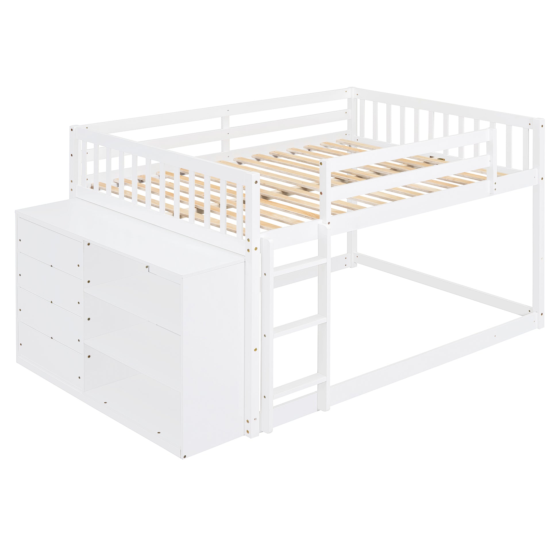 Full Over Full Bunk Bed With 4 Drawers And 3 Shelves White Full White Solid Wood