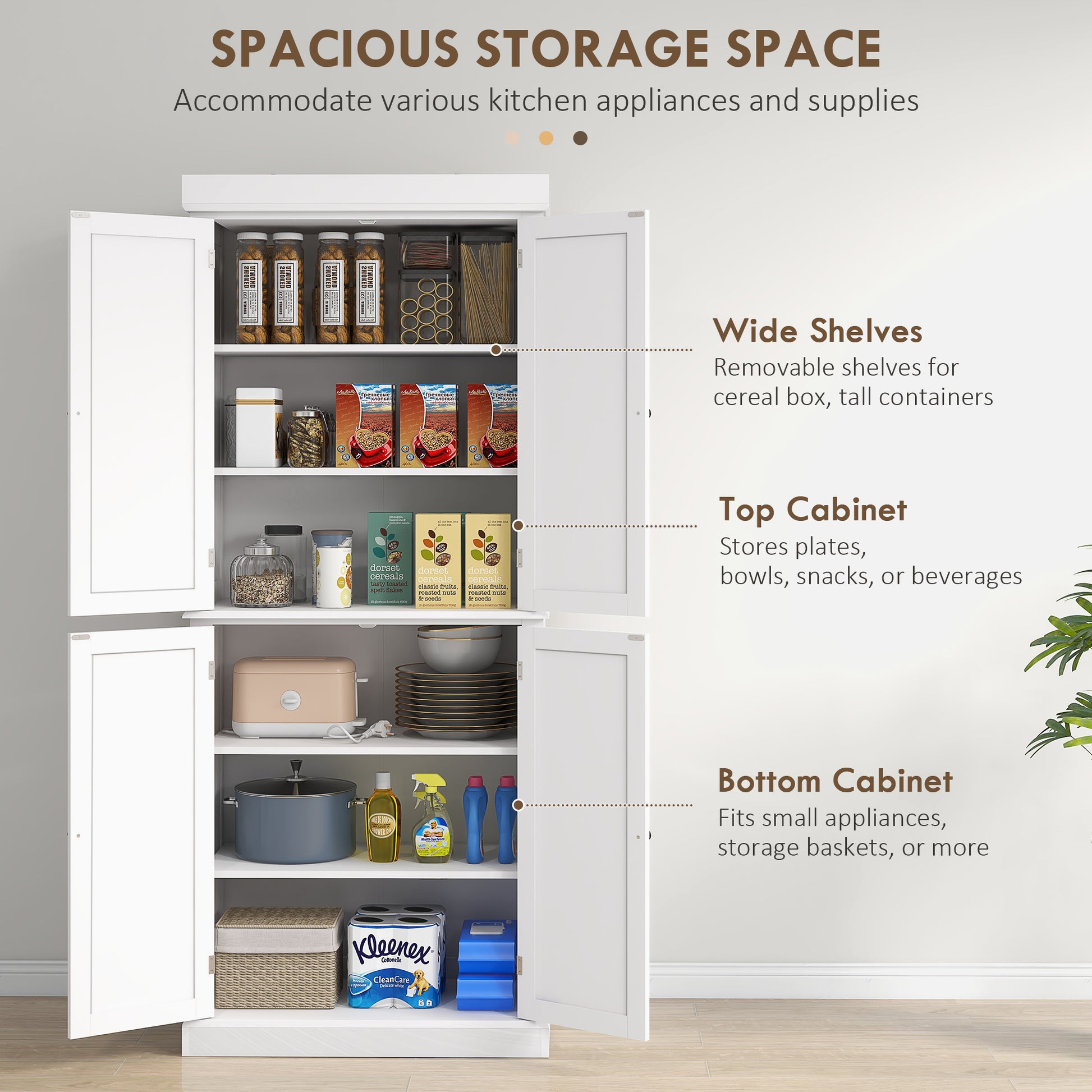 HOMCOM 72.5" Kitchen Pantry Storage Cabinet white-mdf