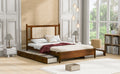 Queen Size Wooden Rattan Platform Bed, With 2 Big Drawers, T Size Trundle, Brown Queen Brown Plywood
