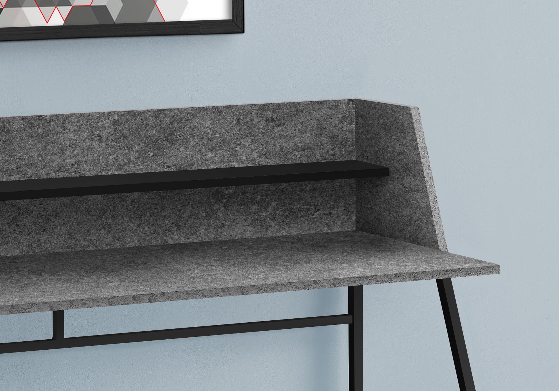 Computer Desk, Home Office, Laptop, Storage Shelves, 48"L, Work, Grey Stone Look Laminate, Black Metal, Contemporary, Modern Grey Particle Board