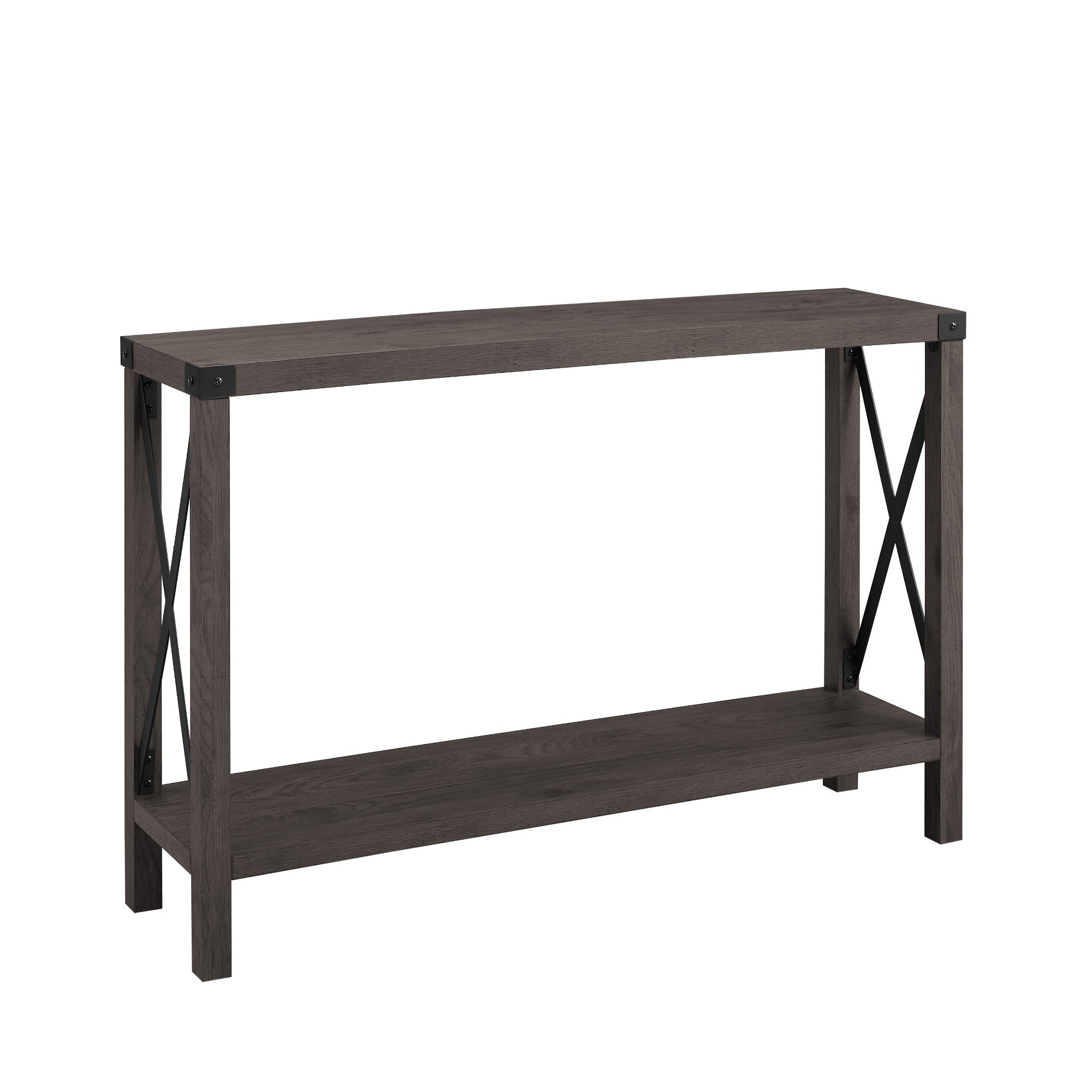 Farmhouse Metal X Entry Table With Lower Shelf Sable Grey Gray Mdf