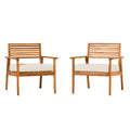Modern 2 Piece Slat Back Solid Acacia Wood Patio Club Chair Set Brown Brown Wood Acacia Wood